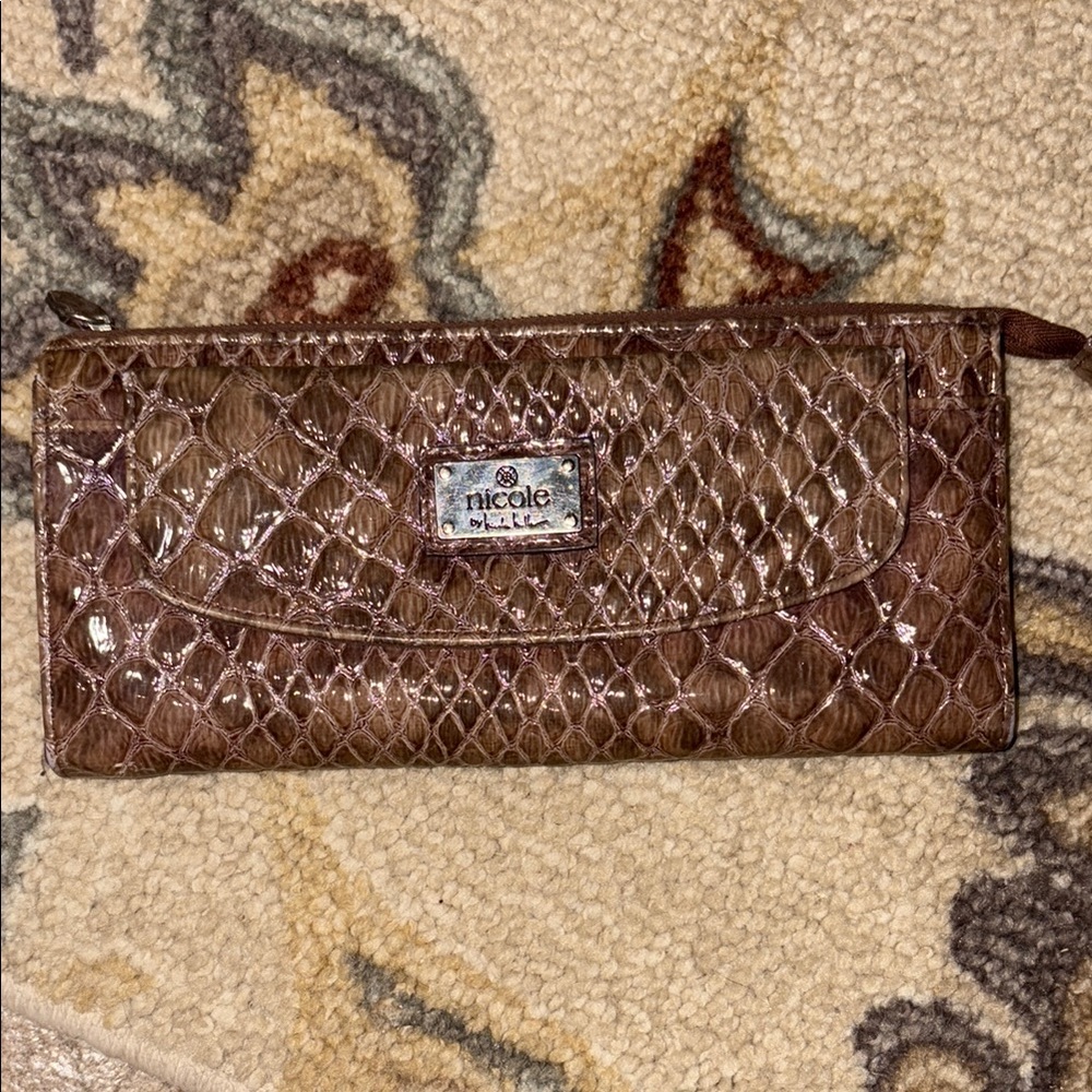 Nicole Miller Shiny Brown Embossed Wallet/wristlet